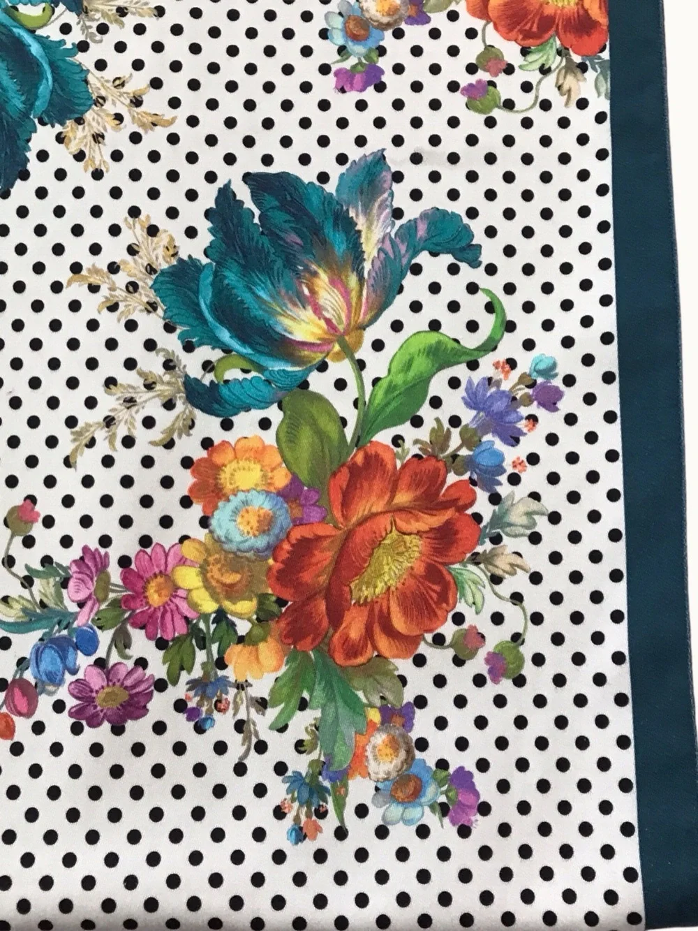 MacKenzie-Childs Flower Market Table Runner Polka Dot Reversable Pink Teal Rare